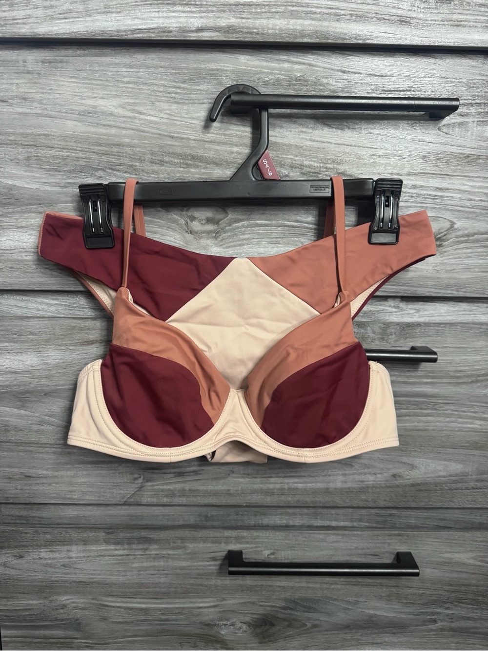Colorblock Underwire Bikini Set in Burgundy, Rose, and Cream